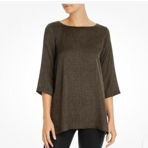 Eileen Fisher Printed Silk Organic Cotton Boatneck Tunic Top Size Medium